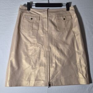 Cache Leather Metallic Cream Mini Skirt Size 6